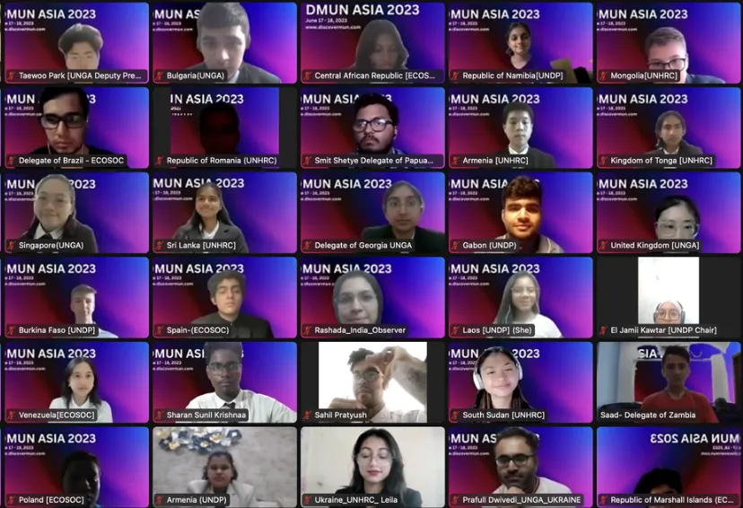 DMUN Hero Image showcasing an online MUN conference scene